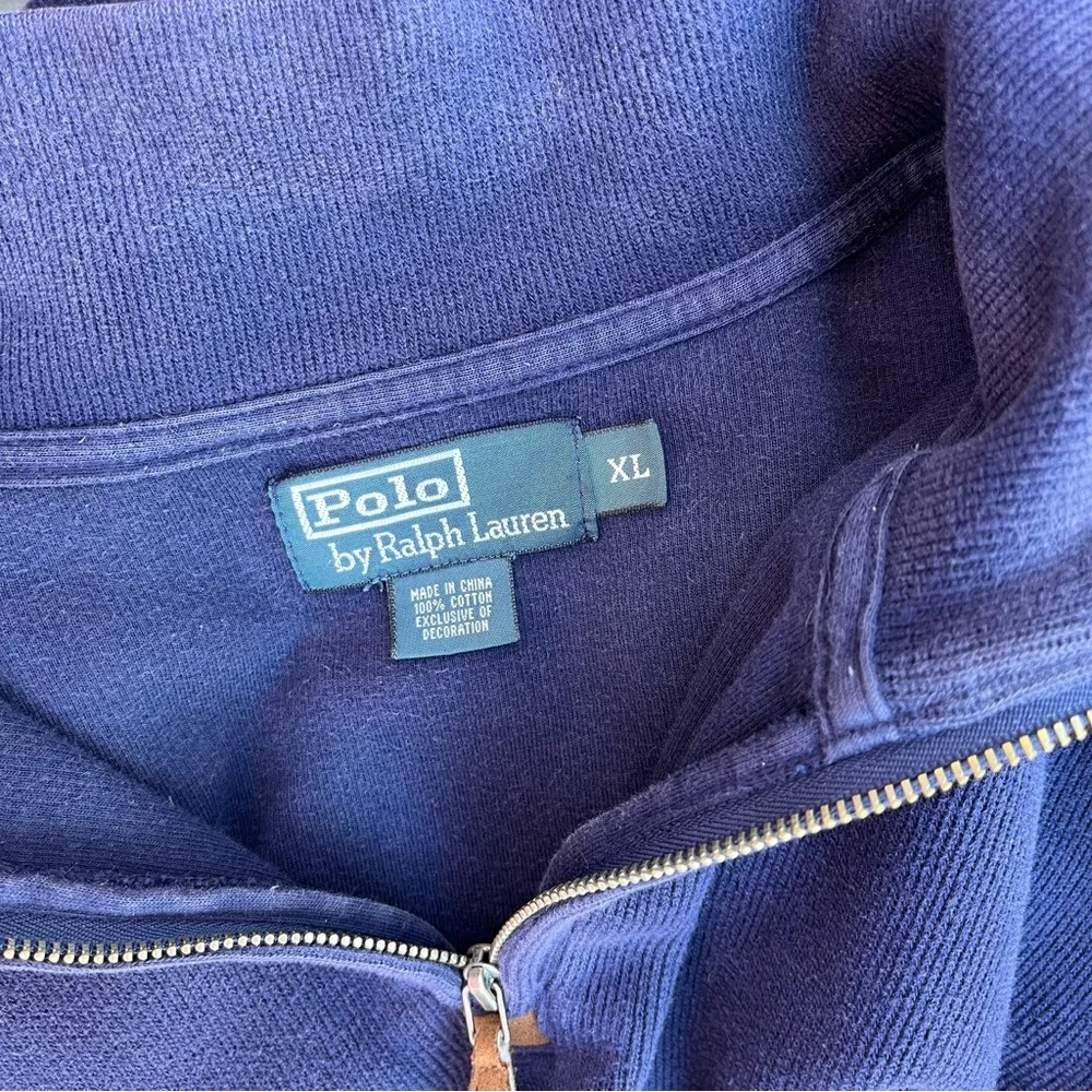 Vintage Polo Ralph Lauren Ribbed 1/4 Zip Navy Blue Cotton Adult Size XL Flaw